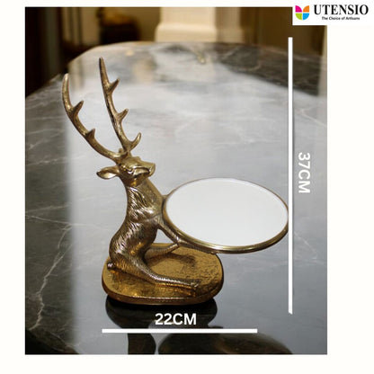 Brass Antique Deer With Plate - UTENSIO-THE CHOICE OF ARTISANS